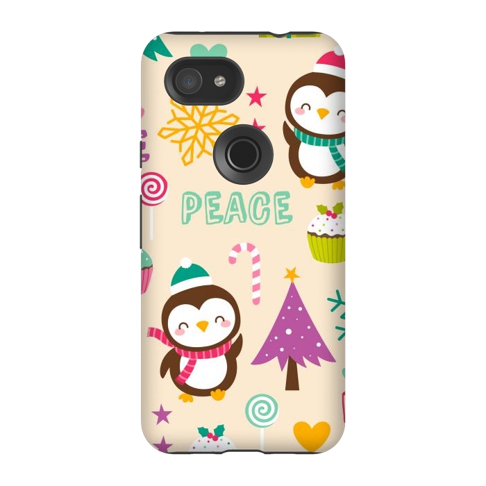 Pixel 3A StrongFit Colorful Cute Penguin and Pecorative Elements for Christmas by ArtsCase