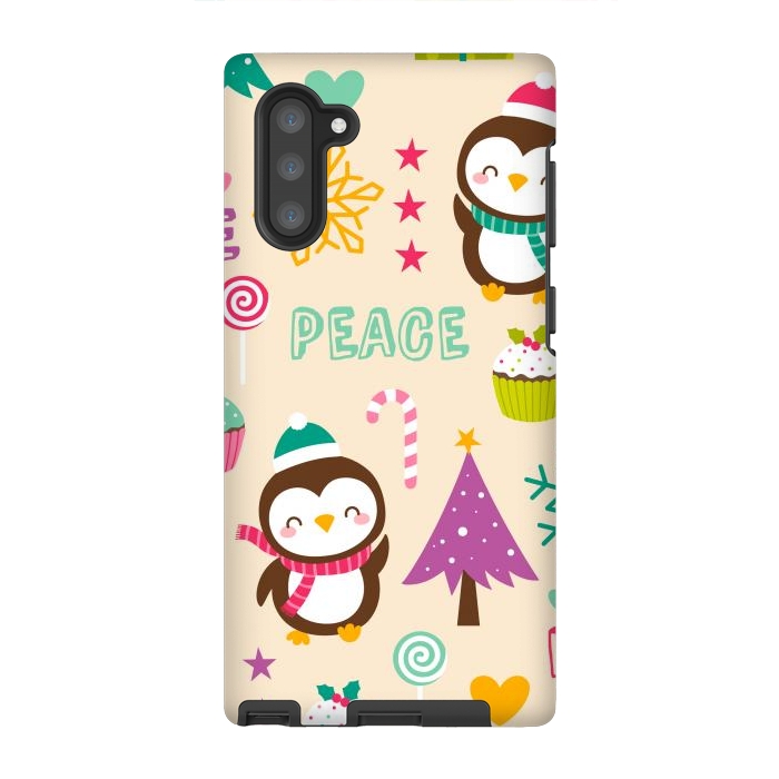 Galaxy Note 10 StrongFit Colorful Cute Penguin and Pecorative Elements for Christmas by ArtsCase