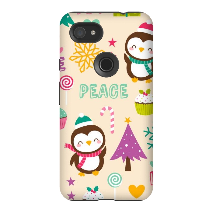 Pixel 3AXL StrongFit Colorful Cute Penguin and Pecorative Elements for Christmas by ArtsCase