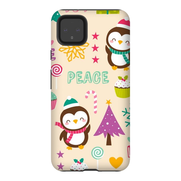 Pixel 4XL StrongFit Colorful Cute Penguin and Pecorative Elements for Christmas by ArtsCase