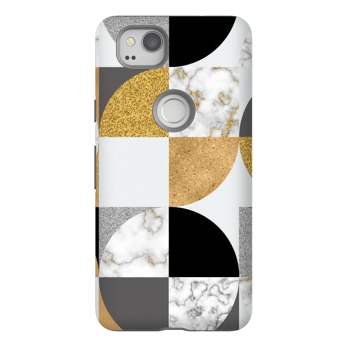 Pixel 2 StrongFit Marble Geometric Pattern Semicircles by ArtsCase