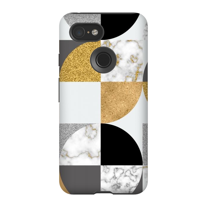 Pixel 3 StrongFit Marble Geometric Pattern Semicircles by ArtsCase