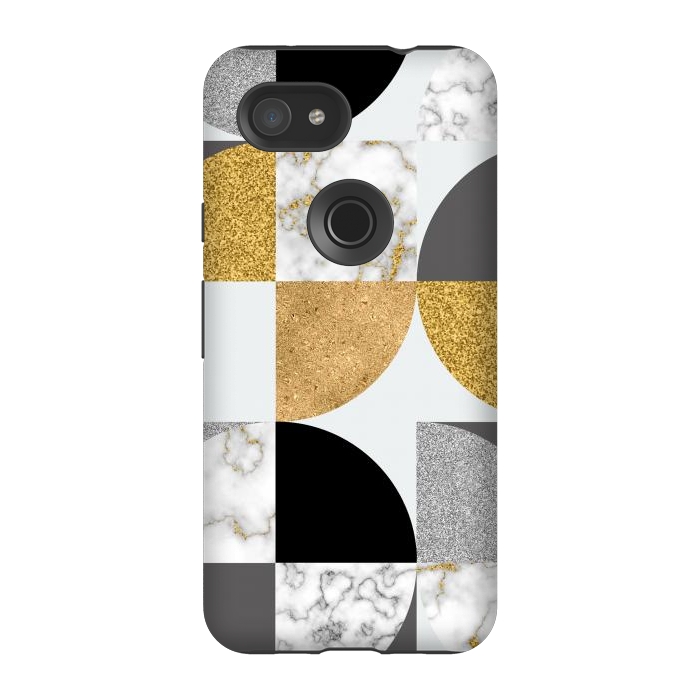 Pixel 3A StrongFit Marble Geometric Pattern Semicircles by ArtsCase
