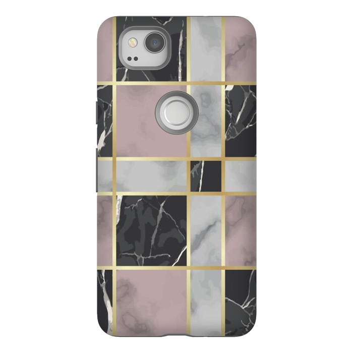 Pixel 2 StrongFit Marble Repeat Marbling Surface with Gold by ArtsCase