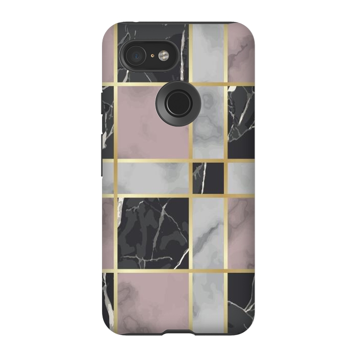 Pixel 3 StrongFit Marble Repeat Marbling Surface with Gold by ArtsCase