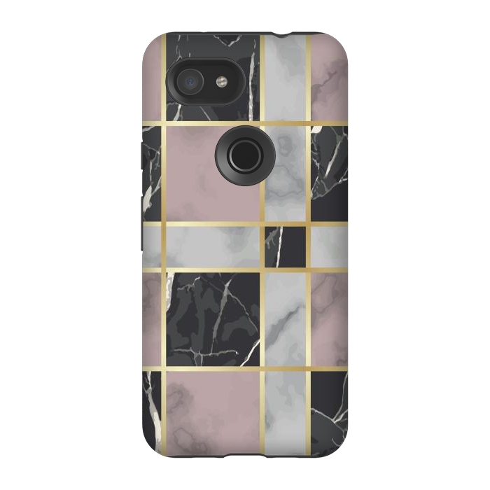 Pixel 3A StrongFit Marble Repeat Marbling Surface with Gold by ArtsCase