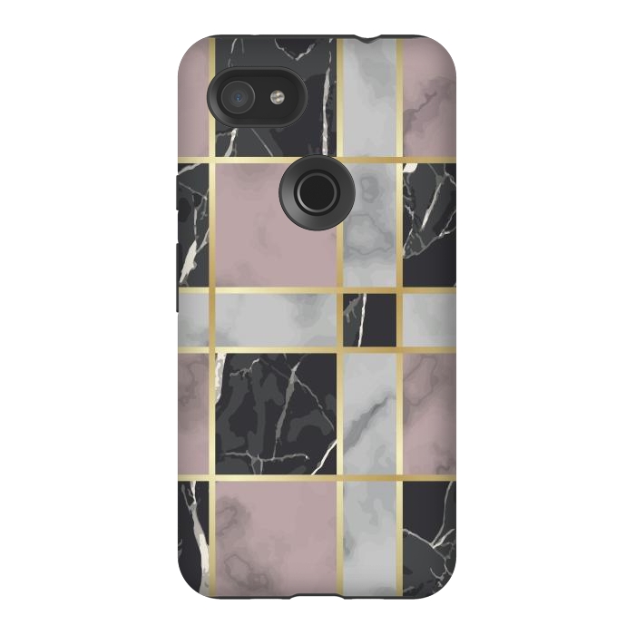 Pixel 3AXL StrongFit Marble Repeat Marbling Surface with Gold by ArtsCase