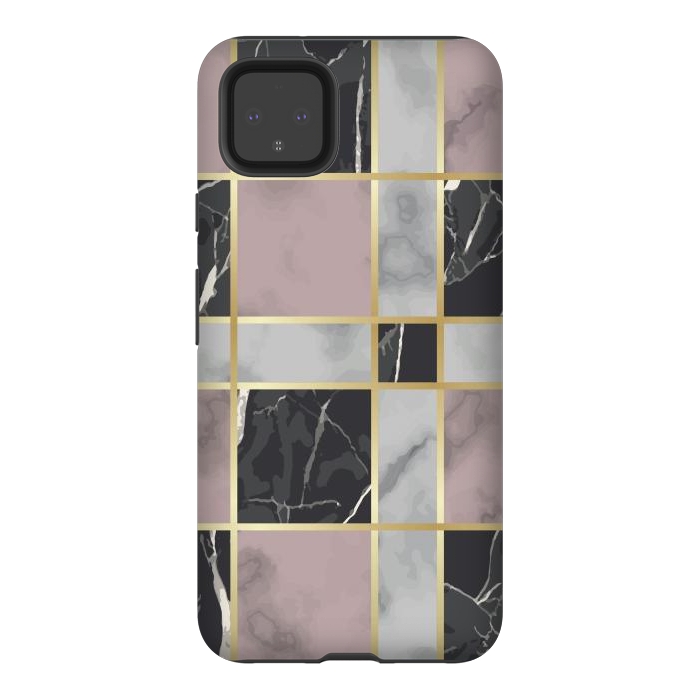 Pixel 4XL StrongFit Marble Repeat Marbling Surface with Gold by ArtsCase