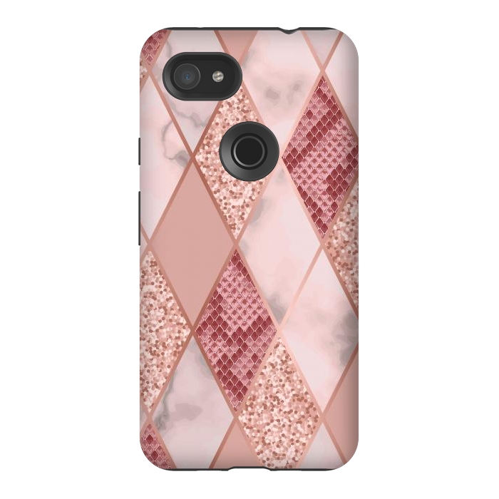 Pixel 3AXL StrongFit Marble Seamless Pattern with Golden Geometric by ArtsCase