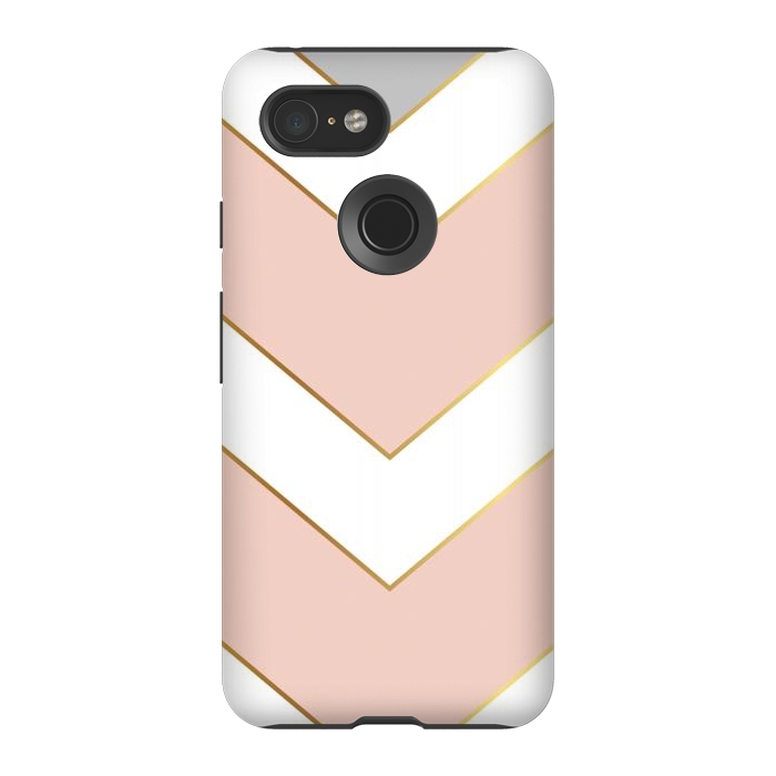 Pixel 3 StrongFit Marble with Geometric Design Golden I by ArtsCase