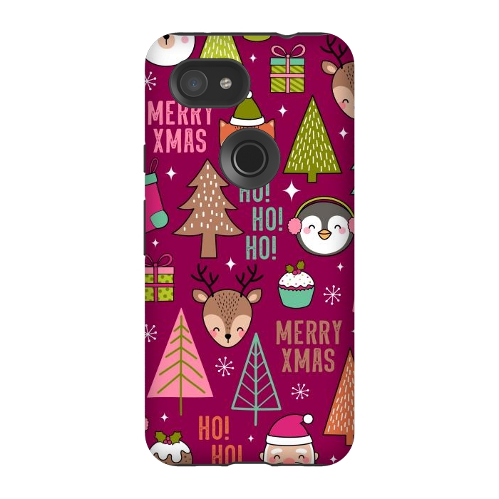 Pixel 3A StrongFit Pine Trees and Christmas Elements Seamless Pattern by ArtsCase