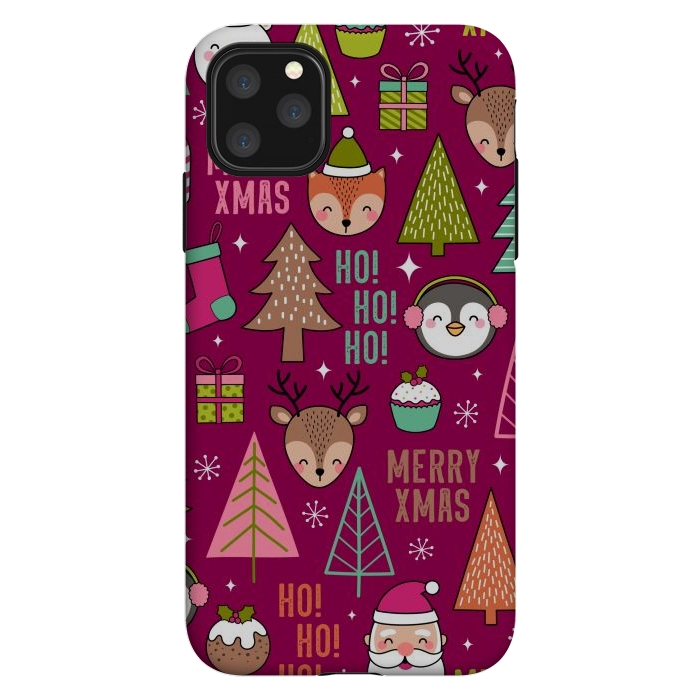 iPhone 11 Pro Max StrongFit Pine Trees and Christmas Elements Seamless Pattern by ArtsCase