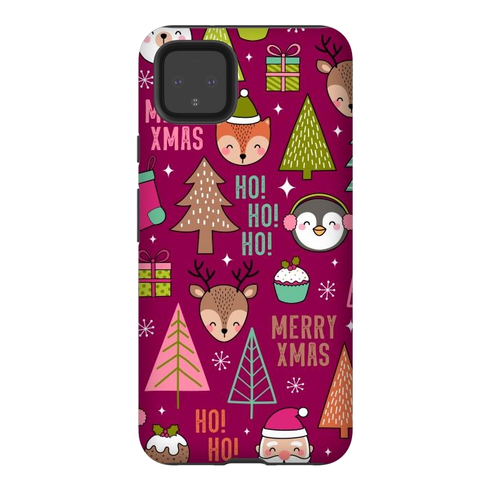 Pixel 4XL StrongFit Pine Trees and Christmas Elements Seamless Pattern by ArtsCase