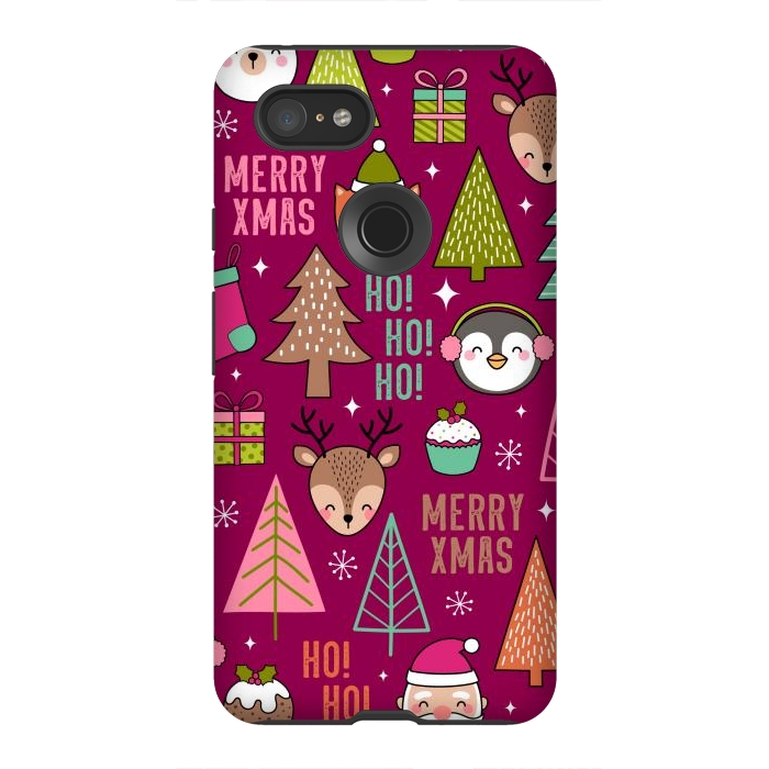 Pixel 3XL StrongFit Pine Trees and Christmas Elements Seamless Pattern by ArtsCase