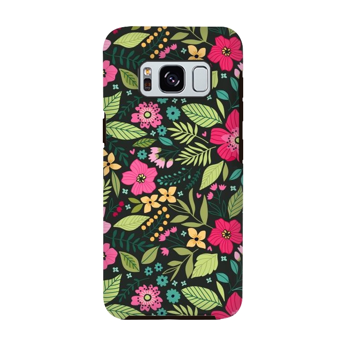 Galaxy S8 StrongFit Pretty Flowers on Dark Green Background by ArtsCase