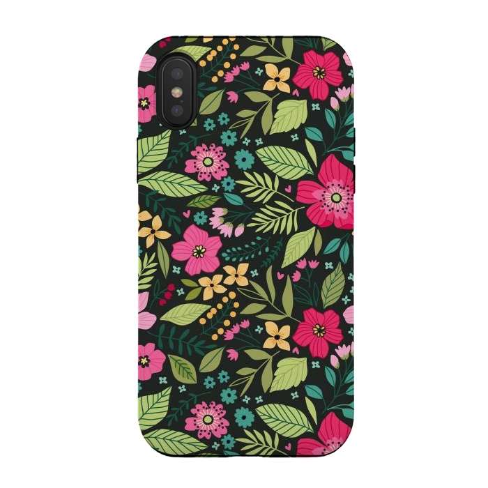 iPhone Xs / X StrongFit Pretty Flowers on Dark Green Background by ArtsCase