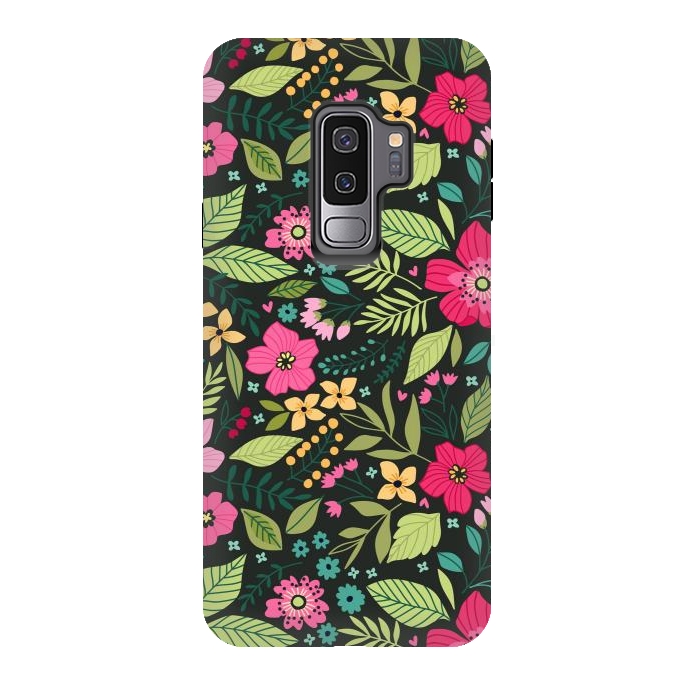 Galaxy S9 plus StrongFit Pretty Flowers on Dark Green Background by ArtsCase