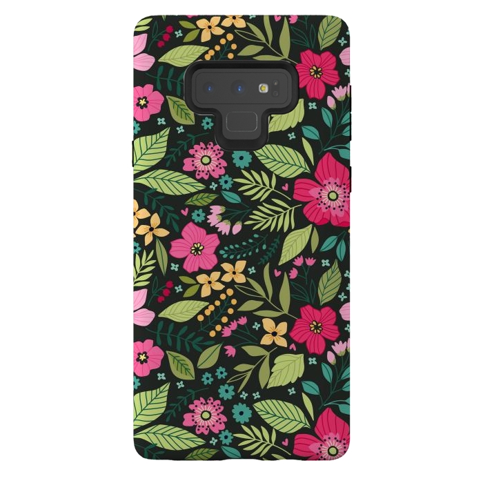 Galaxy Note 9 StrongFit Pretty Flowers on Dark Green Background by ArtsCase