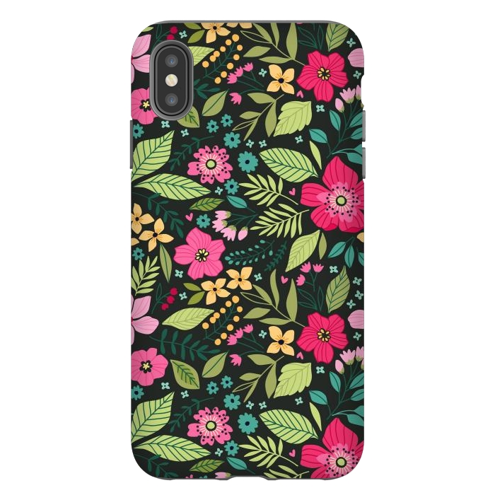 iPhone Xs Max StrongFit Pretty Flowers on Dark Green Background by ArtsCase