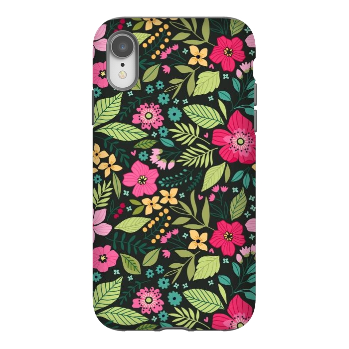 iPhone Xr StrongFit Pretty Flowers on Dark Green Background by ArtsCase