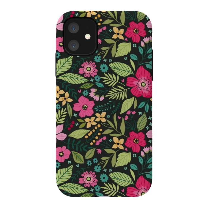 iPhone 11 StrongFit Pretty Flowers on Dark Green Background by ArtsCase