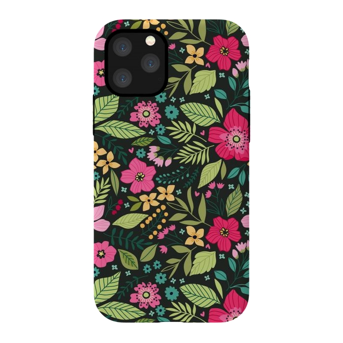 iPhone 11 Pro StrongFit Pretty Flowers on Dark Green Background by ArtsCase