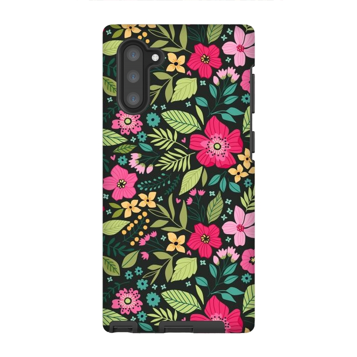 Galaxy Note 10 StrongFit Pretty Flowers on Dark Green Background by ArtsCase