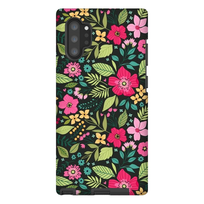 Galaxy Note 10 plus StrongFit Pretty Flowers on Dark Green Background by ArtsCase