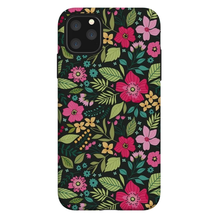 iPhone 11 Pro Max StrongFit Pretty Flowers on Dark Green Background by ArtsCase