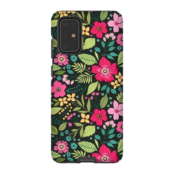 Galaxy S20 Plus StrongFit Pretty Flowers on Dark Green Background by ArtsCase