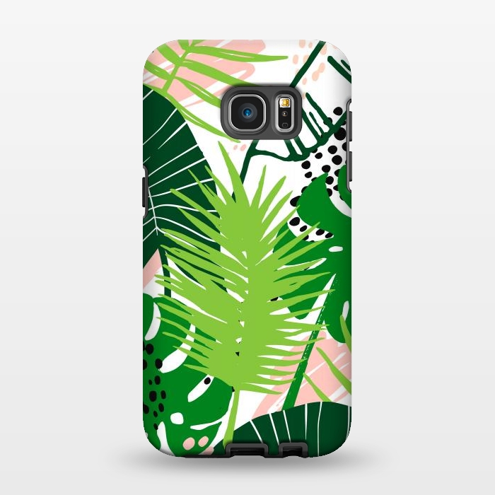 Galaxy S7 EDGE StrongFit Seamless Exotic Pattern with Green Tropical Leaves by ArtsCase