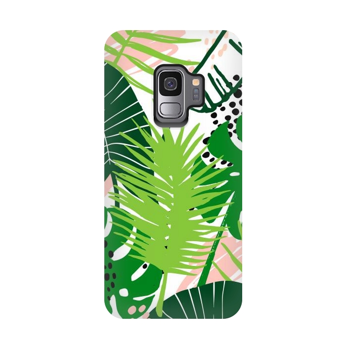 Galaxy S9 StrongFit Seamless Exotic Pattern with Green Tropical Leaves by ArtsCase