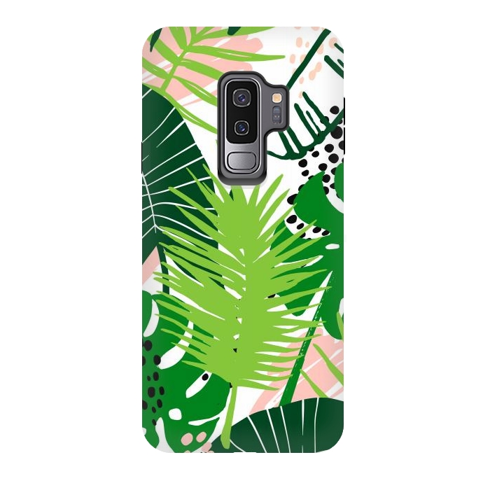 Galaxy S9 plus StrongFit Seamless Exotic Pattern with Green Tropical Leaves by ArtsCase