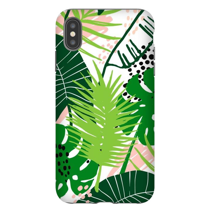 iPhone Xs Max StrongFit Seamless Exotic Pattern with Green Tropical Leaves by ArtsCase