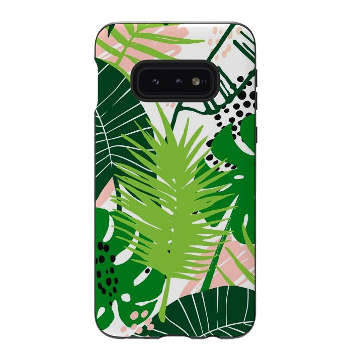 Galaxy S10e StrongFit Seamless Exotic Pattern with Green Tropical Leaves by ArtsCase