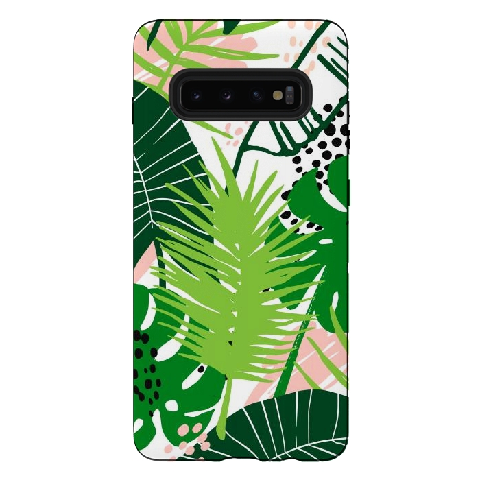 Galaxy S10 plus StrongFit Seamless Exotic Pattern with Green Tropical Leaves by ArtsCase