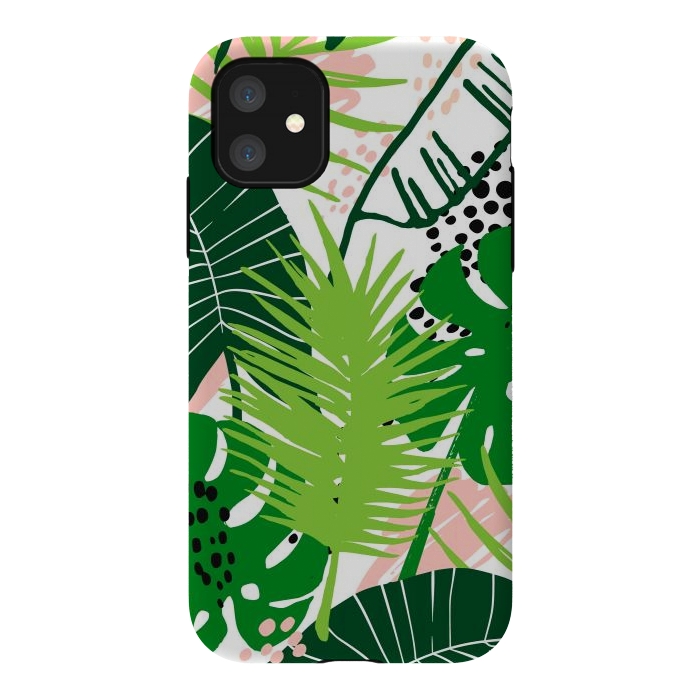 iPhone 11 StrongFit Seamless Exotic Pattern with Green Tropical Leaves by ArtsCase