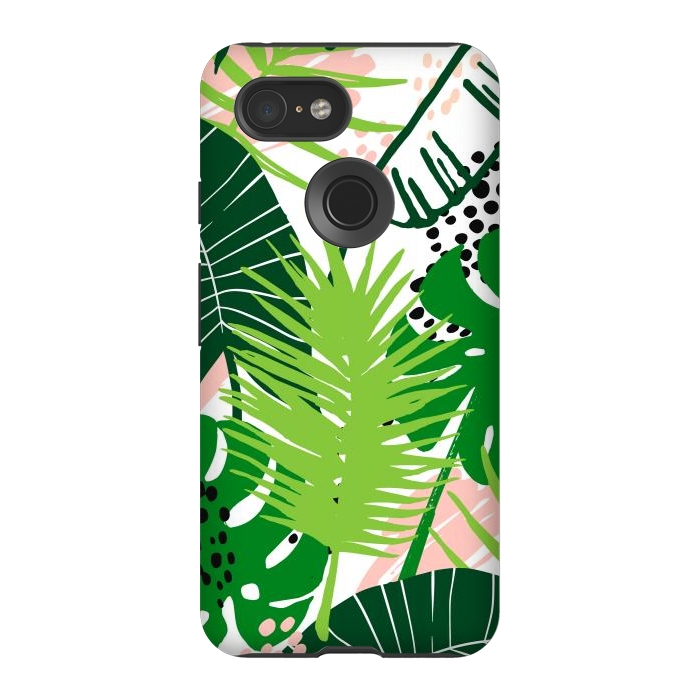 Pixel 3 StrongFit Seamless Exotic Pattern with Green Tropical Leaves by ArtsCase