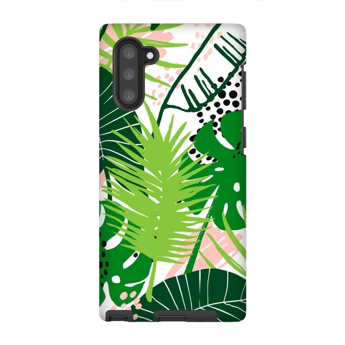 Galaxy Note 10 StrongFit Seamless Exotic Pattern with Green Tropical Leaves by ArtsCase