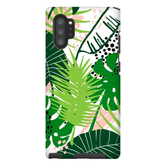 Galaxy Note 10 plus StrongFit Seamless Exotic Pattern with Green Tropical Leaves by ArtsCase