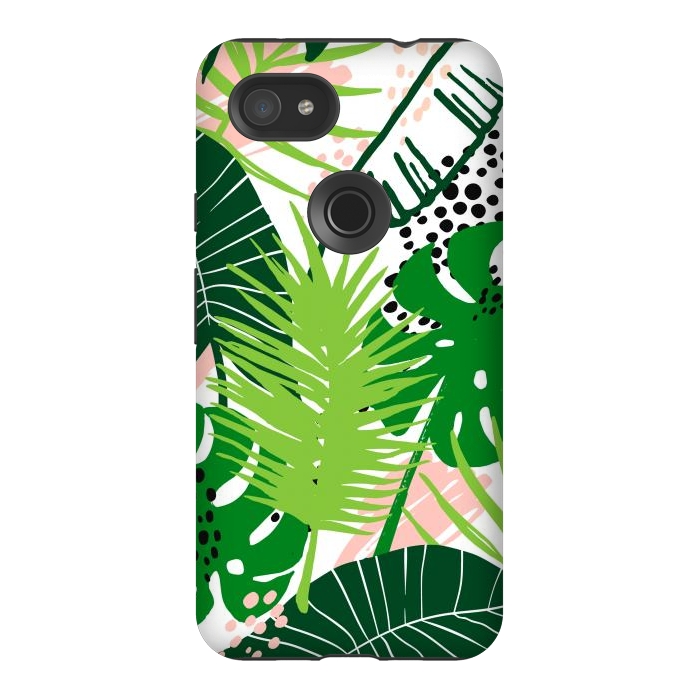 Pixel 3AXL StrongFit Seamless Exotic Pattern with Green Tropical Leaves by ArtsCase