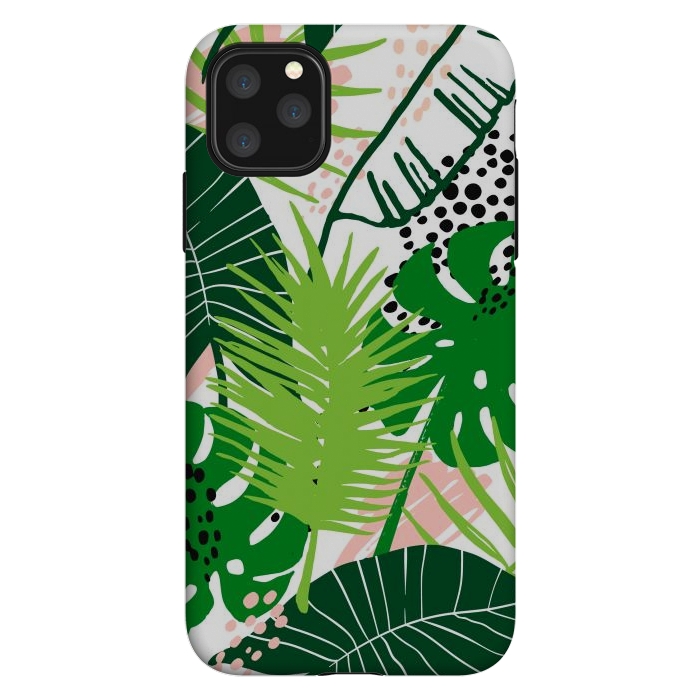 iPhone 11 Pro Max StrongFit Seamless Exotic Pattern with Green Tropical Leaves by ArtsCase