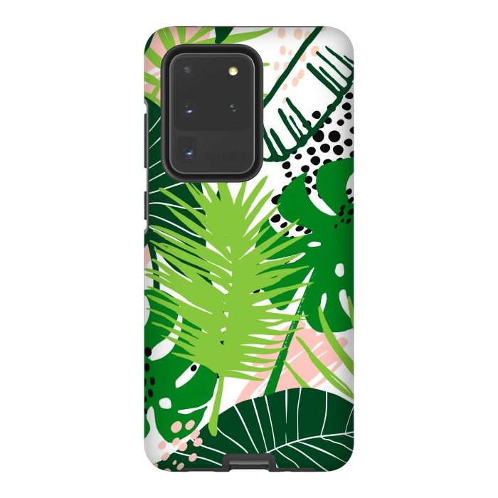 Galaxy S20 Ultra StrongFit Seamless Exotic Pattern with Green Tropical Leaves by ArtsCase