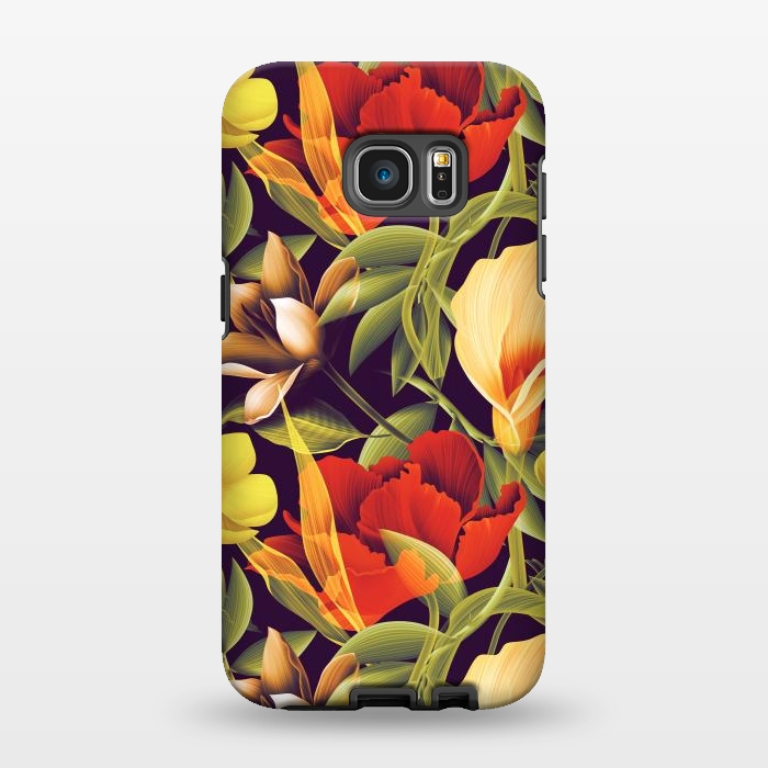 Galaxy S7 EDGE StrongFit Seamless Tropical Flower Plant and Leaf Pattern by ArtsCase