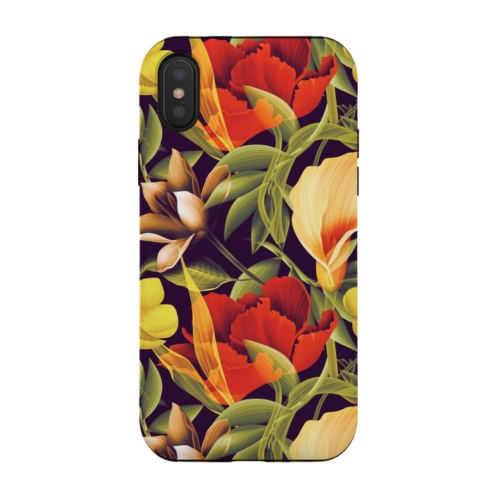 iPhone Xs / X StrongFit Seamless Tropical Flower Plant and Leaf Pattern by ArtsCase