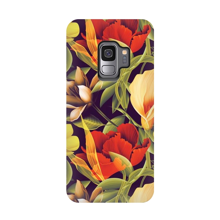 Galaxy S9 StrongFit Seamless Tropical Flower Plant and Leaf Pattern by ArtsCase