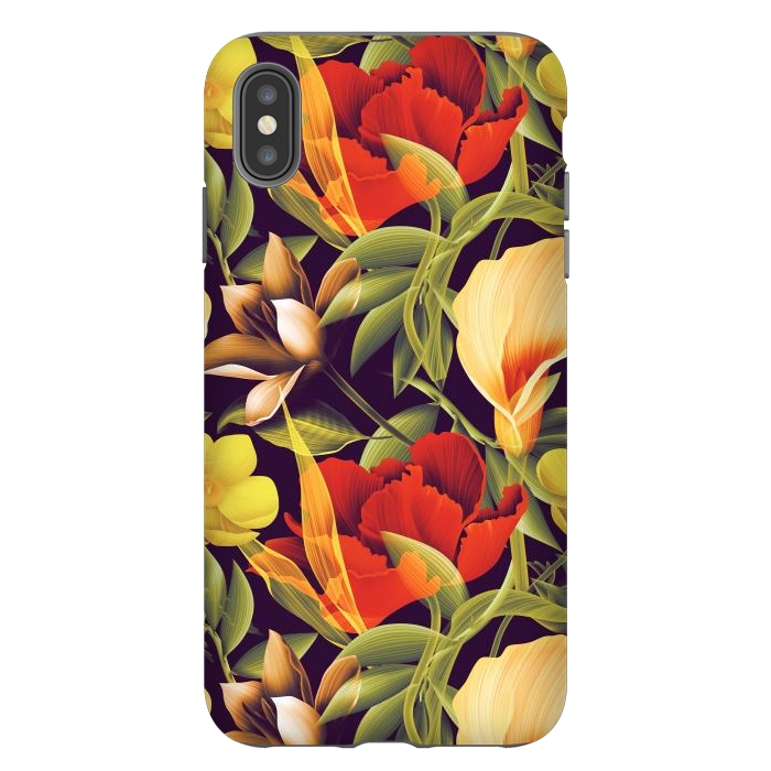 iPhone Xs Max StrongFit Seamless Tropical Flower Plant and Leaf Pattern by ArtsCase