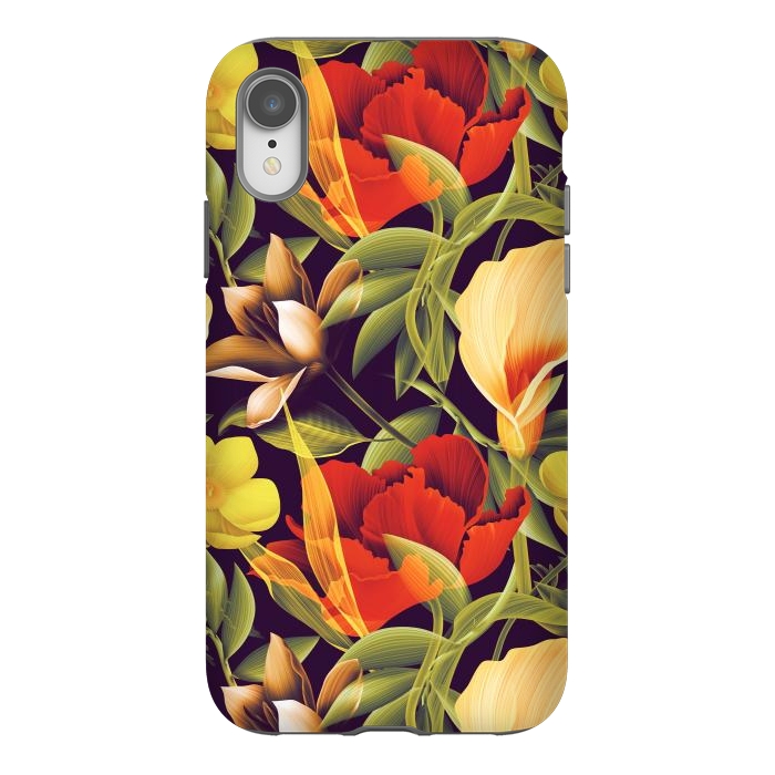 iPhone Xr StrongFit Seamless Tropical Flower Plant and Leaf Pattern by ArtsCase