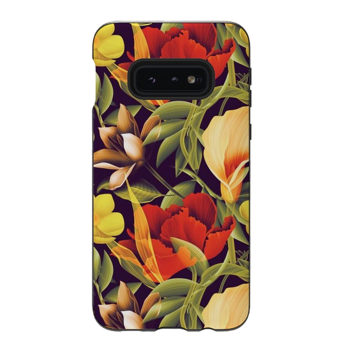 Galaxy S10e StrongFit Seamless Tropical Flower Plant and Leaf Pattern by ArtsCase