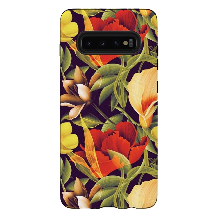 Galaxy S10 plus StrongFit Seamless Tropical Flower Plant and Leaf Pattern by ArtsCase